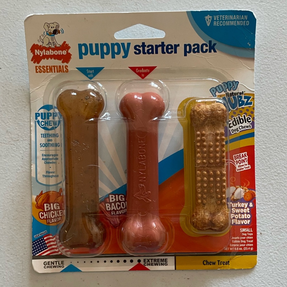 Puppy Chew Toy: Nylabone Puppy Starter Toys 3-Pack, Small